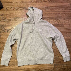 Nike Men's Club Fleece Pullover Hoodie Gray & White Logo M *w/ flaws, read desc*